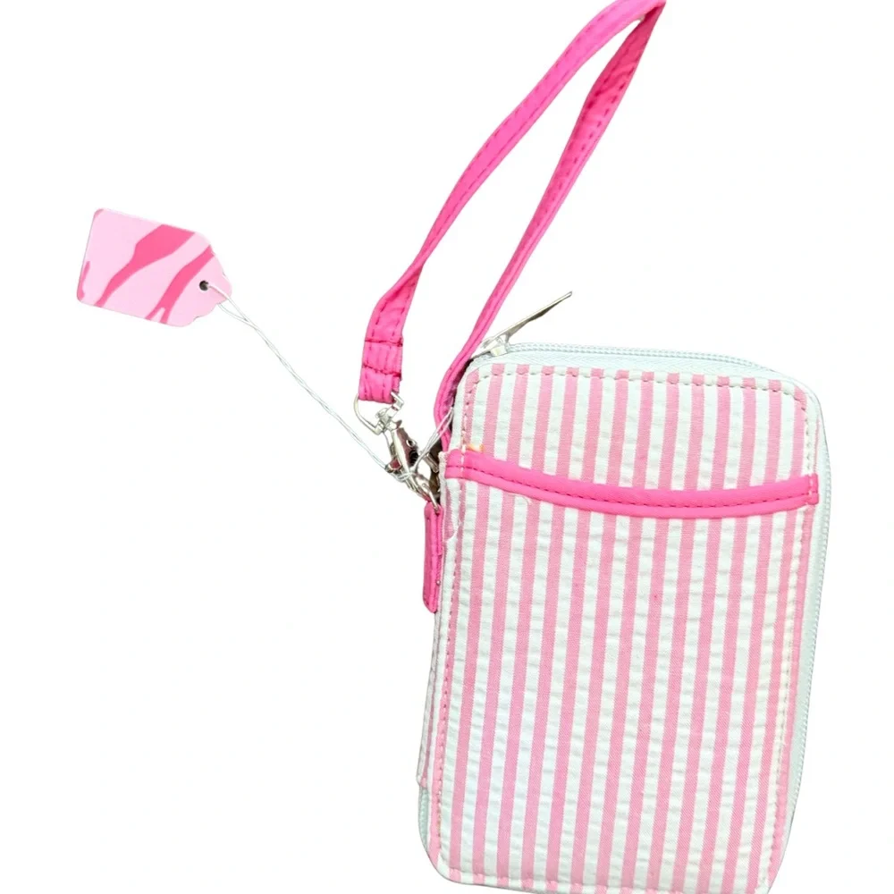 New‎ Pink Seersucker Striped Women's Wristlet Wallet